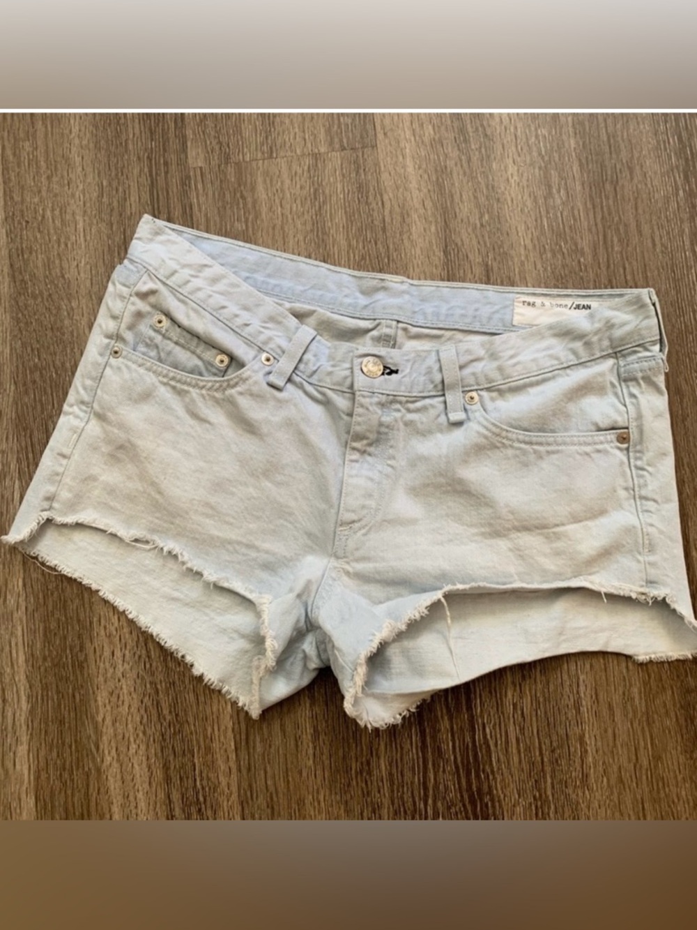 rag & bone Light Wash Denim Frayed Hem Shorts